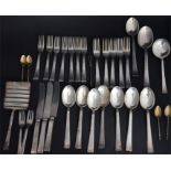An assembled set of German WMF silver-plated cutlery comprising: 5 dinner forks, 7 dessert forks,