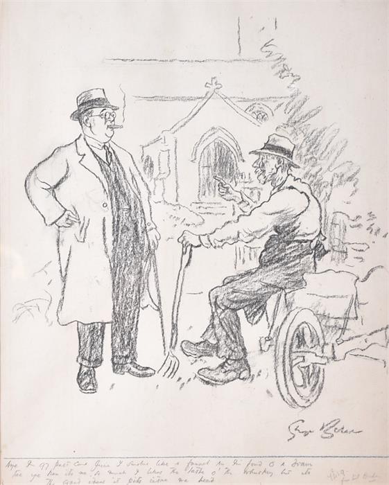 George Brecher (early 20th century) British fond of a dram, cartoon, charcoal, signed to lower right