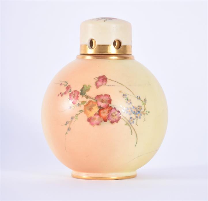 A Royal Worcester blush ivory lidded pot pourri vase of globular form, with pierced neck below a - Image 2 of 3