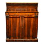 A Regency rosewood veneered chiffoniere the raised back with scrolling supports and shaped brass
