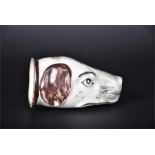 A 19th century Staffordshire spaniel head stirrup cup 11.5 cm long, 6.5 cm high.  CONDITION REPORT