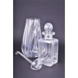 A crystal cut glass decanter and stopper with an English Cut Crystal label, together with a