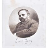 An etching of Emile Zola by E. Bocourt and C Mauigaud, from Robert Harborough Sherard's Emile