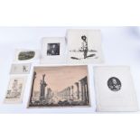 A collection of assorted prints, photographs and drawings to include three school photographs (c.