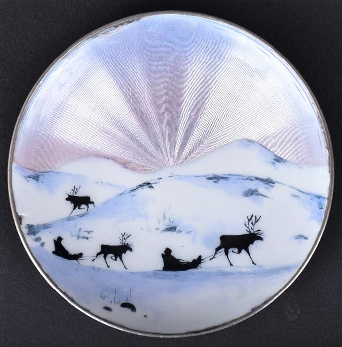 A small early 20th Century Norwegian machine and hand enamelled silver dish by Olav Fritjof