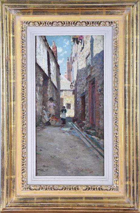 Martin Gwilt Jolley (1859-1916) British Children in a Saint Ives Street, oil on panel, signed to - Image 2 of 4