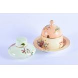 A Royal Worcester blush ivory honey pot and cover  together with a Royal Worcester turquoise