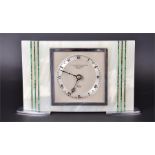 An Elliott onyx and malachite Art Deco design mantel clock the square dial signed Goldsmiths &