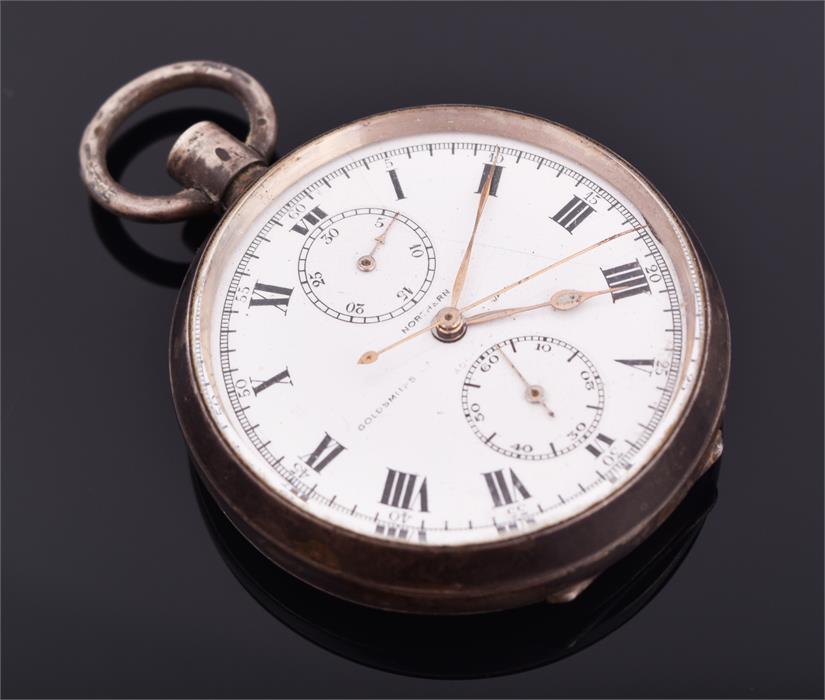 A silver cased Northern Railway station pocket watch the white dial with black Roman numerals and