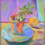 Tia Lambert (contemporary) British Still Life, a brightly coloured still life depicting a money tree