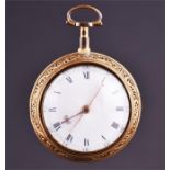 An 18th century gilt metal pair cased pocket watch the white enamel dial with black Roman