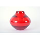 A Whitefriars glass ruby optic rib vase designed by Geoffrey Baxter c. 1969, pattern no. 9586,