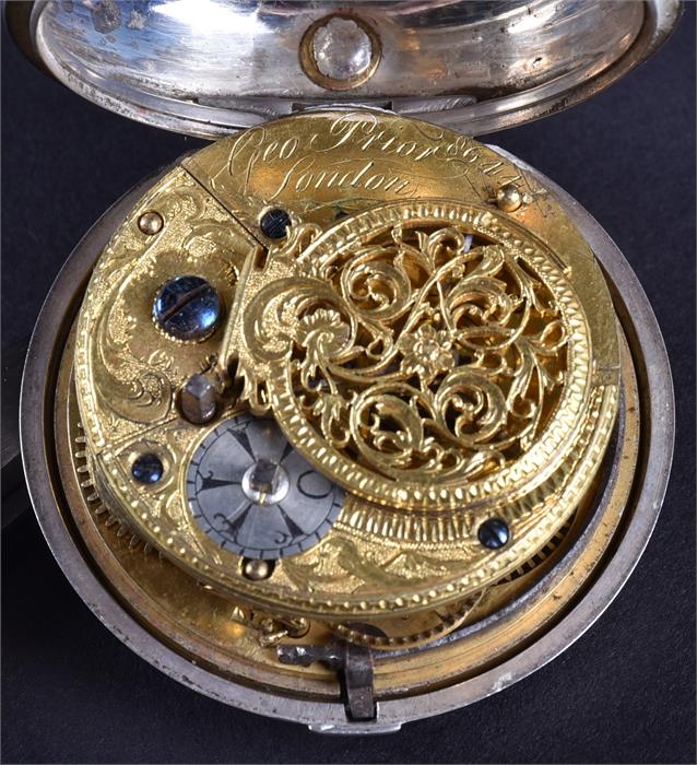 An 18th century silver and tortoiseshell triple-cased pocket watch by George Prior the white - Image 7 of 8