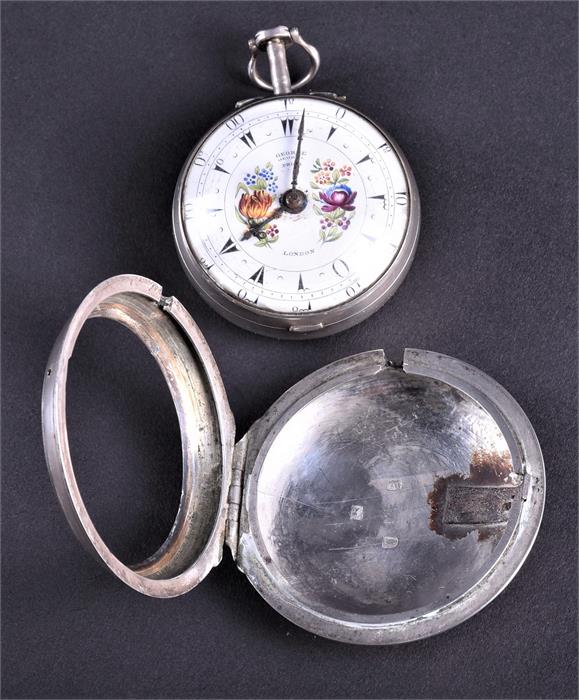 An 18th century silver and tortoiseshell triple-cased pocket watch by George Prior the white - Image 5 of 8