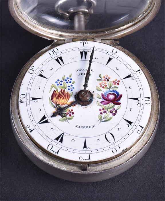 An 18th century silver and tortoiseshell triple-cased pocket watch by George Prior the white - Image 8 of 8