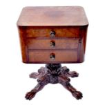 An early 19th century mahogany and satinwood work box with flamed mahogany and satinwood veneers,