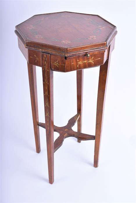 A small Edwardian Sheraton Revival occasional table/night stand  the octagonal top supported on four - Image 2 of 5