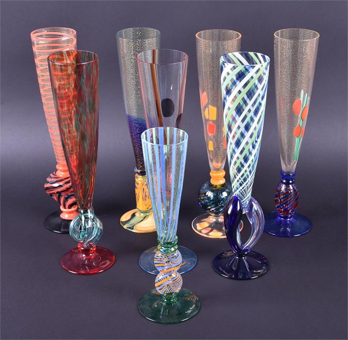 A collection of seven Carlo Moretti  Murano glass champagne flutes Italian, 1999, all hand blown and - Image 13 of 22