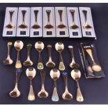 A collection of Georg Jensen Silver year spoons 1971-1991 (1981 lacking), 10 original boxes, 10