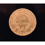 An 1812 French 20 Francs gold coin Empire Francais, Napoleon Empereur, 6.4 grams.