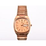 An Omega Seamaster gold plated automatic wristwatch the square gilt dial with baton hour markers,