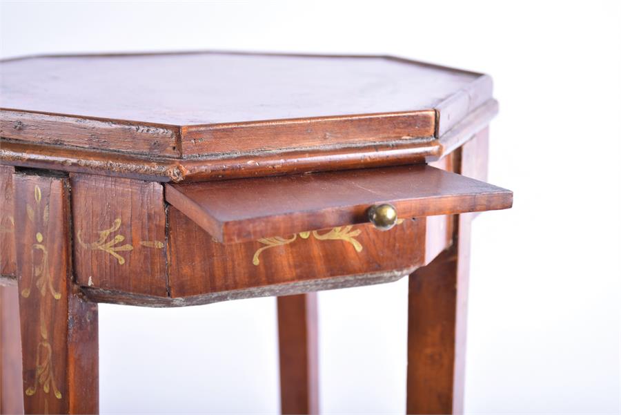 A small Edwardian Sheraton Revival occasional table/night stand  the octagonal top supported on four - Image 5 of 5