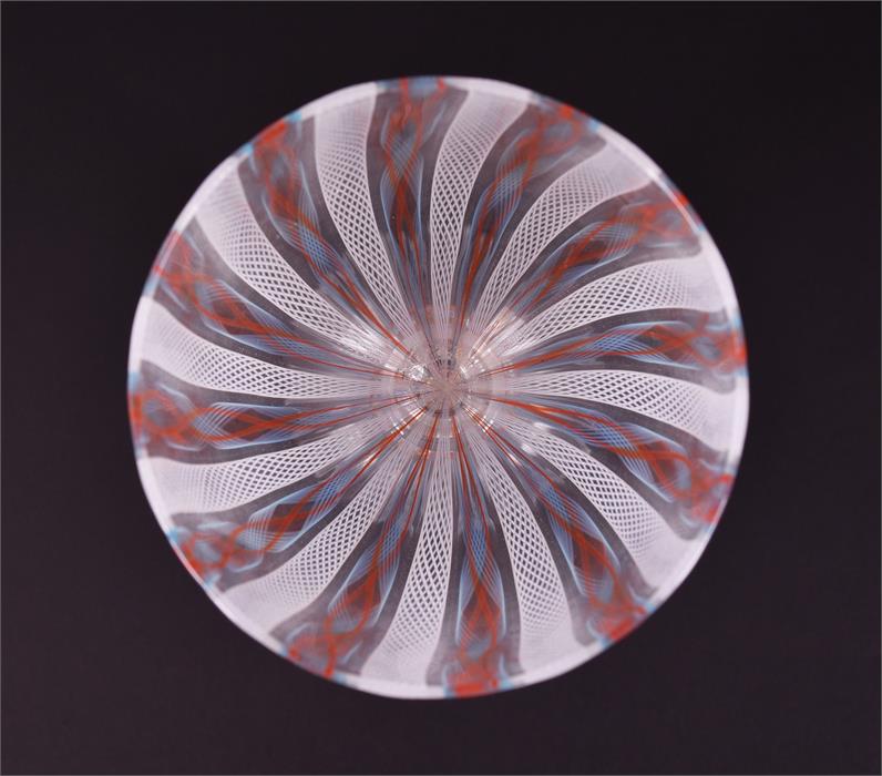 A Murano Latticino lampwork goblet the clear body and base with latticed red and white decoration, - Image 4 of 8
