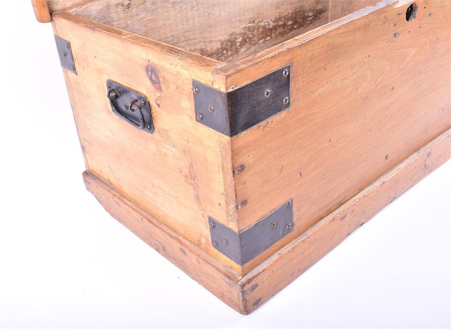 A small Victorian pine trunk with wrought iron handles and metal strap work. 61 cm wide. - Image 5 of 9