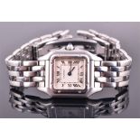A Cartier Panthere ladies stainless steel wristwatch the square silvered dial with black Roman