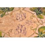 An Egyptian painted velvet pyrography panel decorated with flowers, grape vines and scrolls,