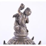 A fine 19th century Continental bronze bacchanalian lidded inkwell the tripod bowl in the form of