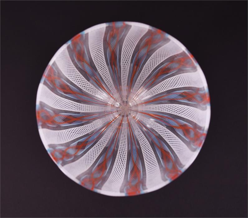 A Murano Latticino lampwork goblet the clear body and base with latticed red and white decoration, - Image 3 of 8