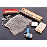 A small quantity of miscellaneous items to include a silver mesh evening bag, a shagreen and bone