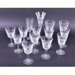 A set of ten Waterford Crystal wine glasses 15 cm high, together with another four of varying sizes.