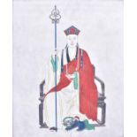 A Chinese ancestor portrait painting on paper the figure depicted in ornate robes, headdress and a