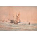 Richmond Markes (fl. late 19th century) British galleons and sailing boats in a harbour, watercolour