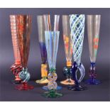 A collection of seven Carlo Moretti  Murano glass champagne flutes Italian, 1999, all hand blown and