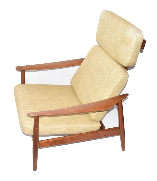 Arne Vodder for France & Son, Denmark a 1960s teak reclining lounge chair, with pale green