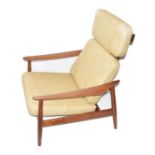 Arne Vodder for France & Son, Denmark a 1960s teak reclining lounge chair, with pale green