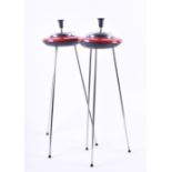 A matched pair of 1960's spin-o-matic ashtrays  each of 'flying saucer'form, with red bowls and