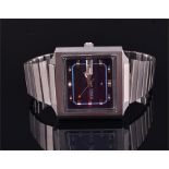 A 1970's Seiko automatic stainless steel wristwatch the square blue striped dial with date aperture,