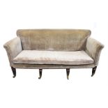 A large Georgian mahogany sofa of stately home proportions upholstered in grey velvet, with deep