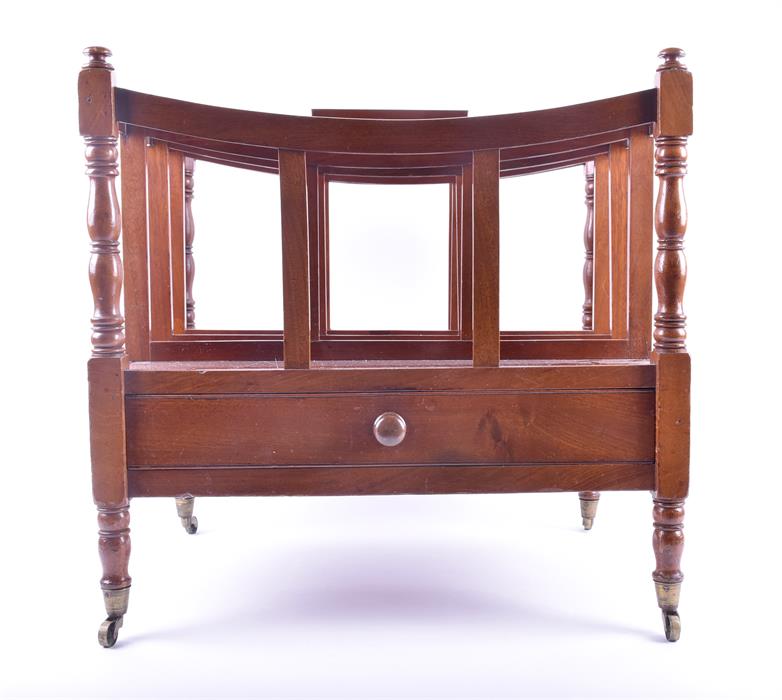 A late 20th century mahogany four-division Canterbury with turned columns to corners, straight - Image 2 of 5