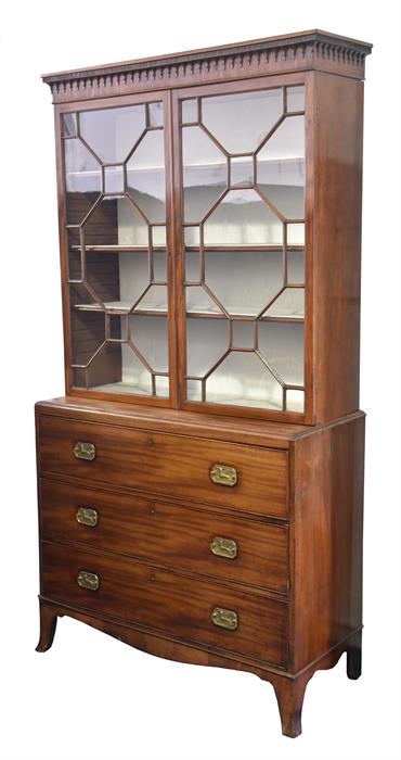 A large 19th century mahogany secretaire bookcase the top with a pair of astragal glazed doors