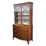A large 19th century mahogany secretaire bookcase the top with a pair of astragal glazed doors