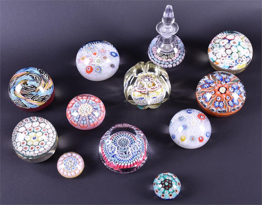 A collection of twelve assorted glass paperweights brightly coloured and of varying shapes and - Image 6 of 6