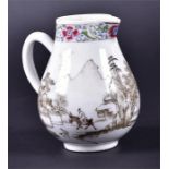 A small 19th century Chinese porcelain sparrow beak jug decorated with a highly detailed