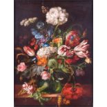 A Dutch School still life with flowers and butterflies 19th century, oil on panel, framed,  40 x