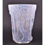 A 20th century moulded opalescent glass vase in the Barolac manner decorated with a high-relief