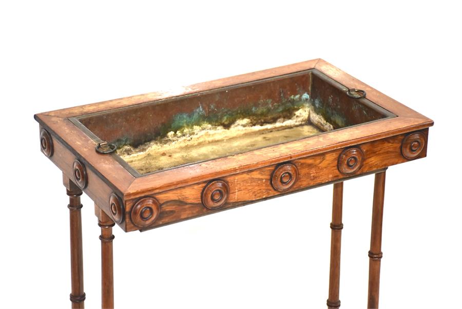 A Regency rosewood rectangular planter with removable tray, supported on turned column with - Image 3 of 3